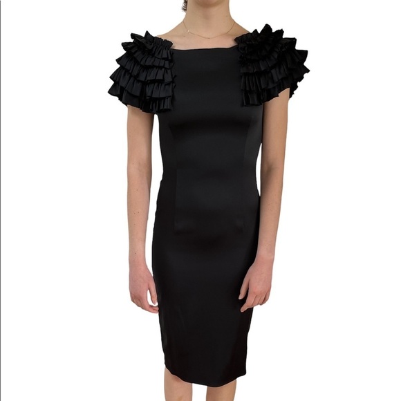 Thomas Wylde Black Silk Fitted Cocktail Midi Dress New Without Tags Medium - Picture 1 of 7